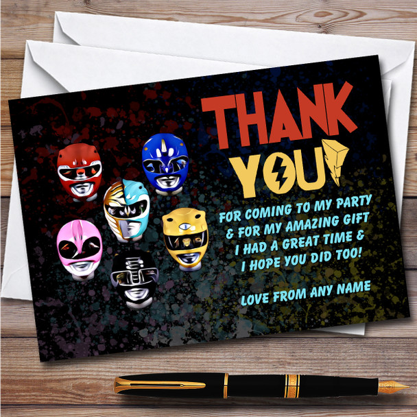 Power Rangers Face Off Splatter Art Children's Birthday Party Thank You Cards