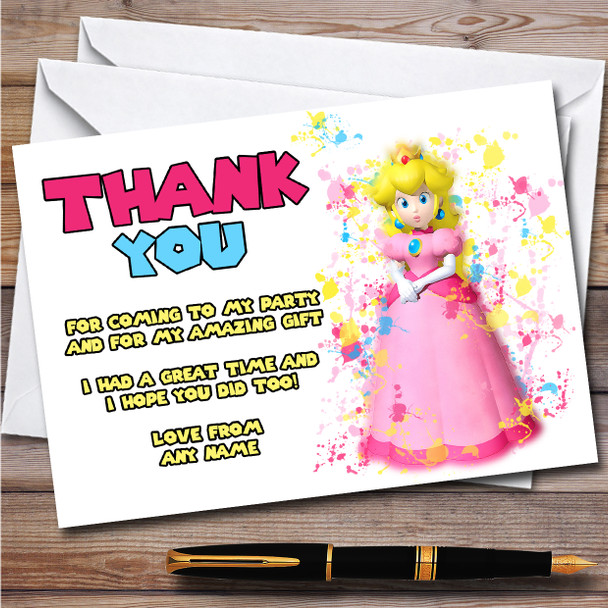 Princess Peach Super Mario Bros Splatter Art Birthday Party Thank You Cards