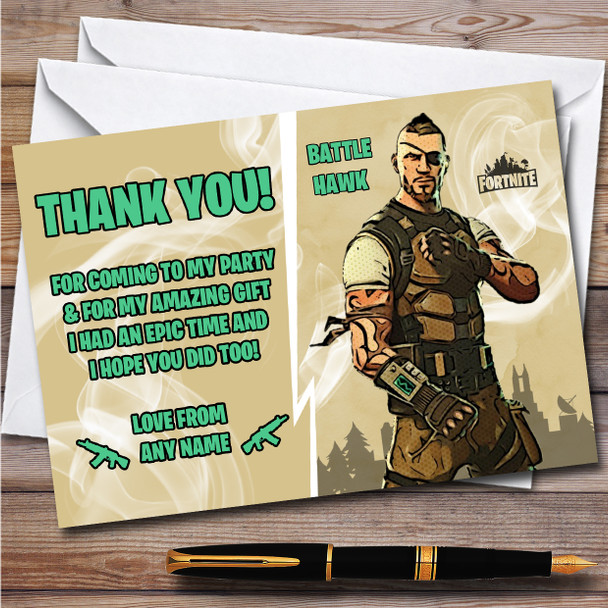 Battle Hawk Gaming Comic Style Fortnite Skin Birthday Party Thank You Cards