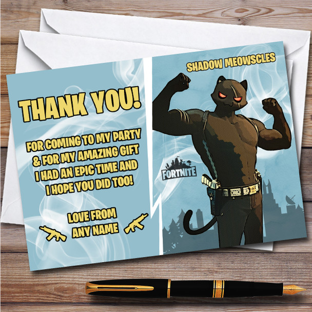 Shadow Meowscles Gaming Comic Style Fortnite Skin Birthday Party Thank You Cards