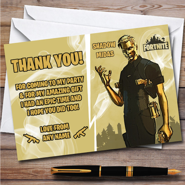 Shadow Midas Gaming Comic Style Fortnite Skin Birthday Party Thank You Cards