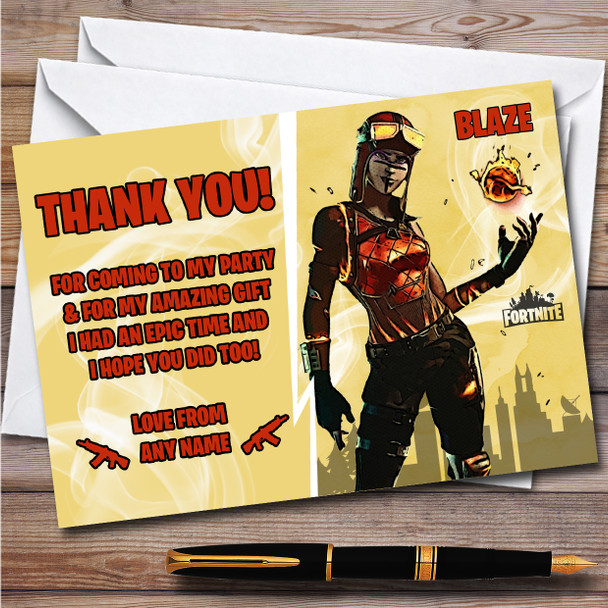 Blaze Gaming Comic Style Fortnite Skin Children's Birthday Party Thank You Cards