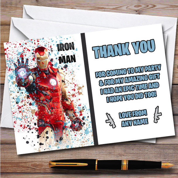 Splatter Art Gaming Fortnite Iron Man Children's Birthday Party Thank You Cards