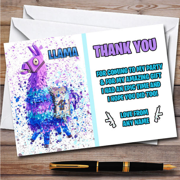 Splatter Art Gaming Fortnite Llama Children's Birthday Party Thank You Cards
