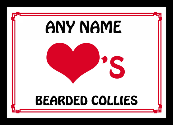 Love Heart Bearded Collies Personalised Mousemat