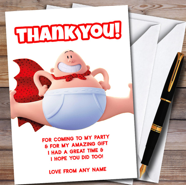 Captain Underpants Tra La Laaaaa Children's Birthday Party Thank You Cards