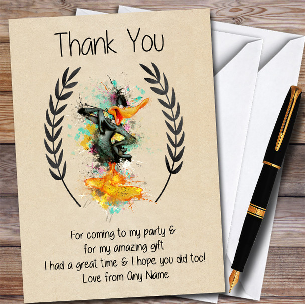 Daffy Duck Watercolour Splatter Children's Birthday Party Thank You Cards