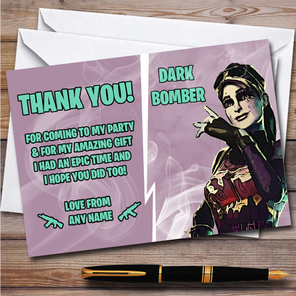 Dark Bomber Gaming Comic Style Fortnite Skin Birthday Party Thank You Cards