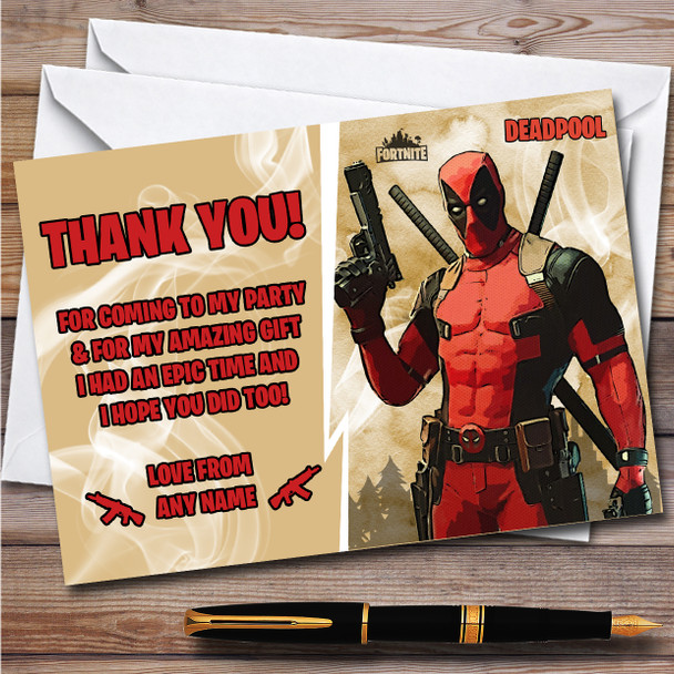 Deadpool Gaming Comic Style Fortnite Skin Birthday Party Thank You Cards