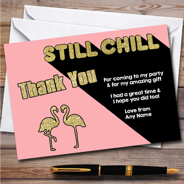 Flamingo You Tuber Still Chill Sparkly Gold & Pink Party Thank You Cards