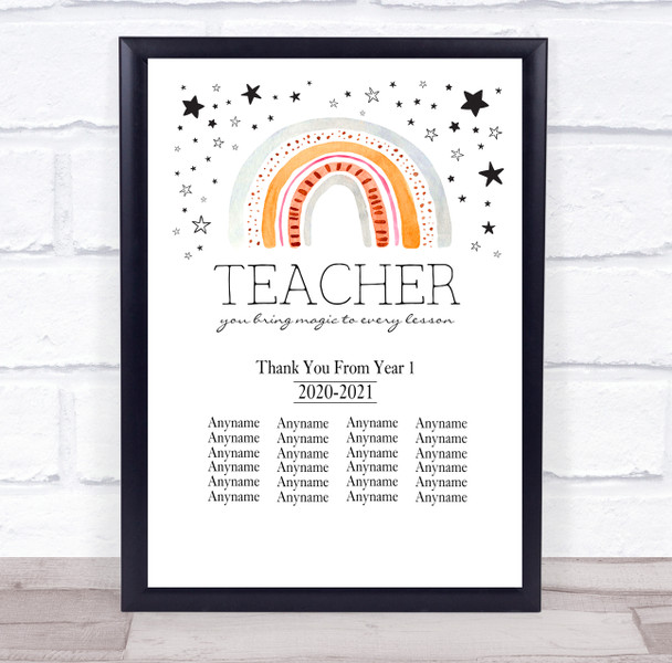 Teacher Who Brings Magic Watercolour Rainbow Stars Personalised Wall Art Print