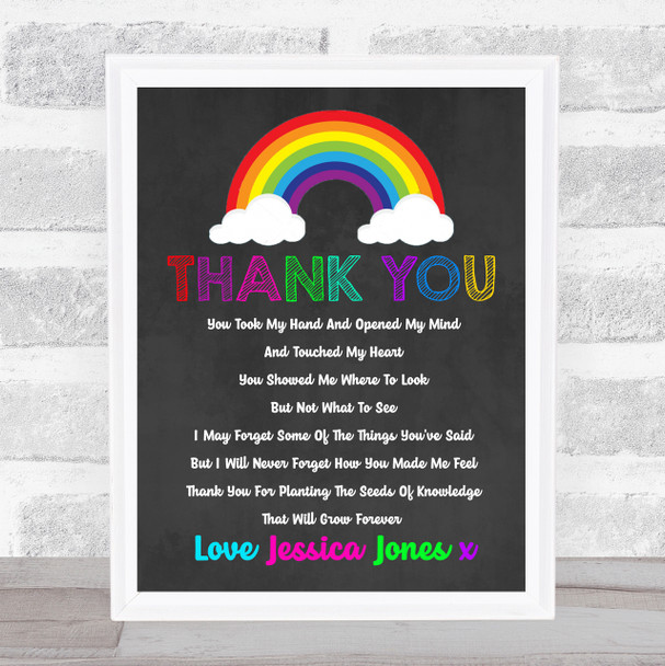 Rainbow Seeds Of Knowledge Chalk Thank You Teacher Personalised Wall Art Print
