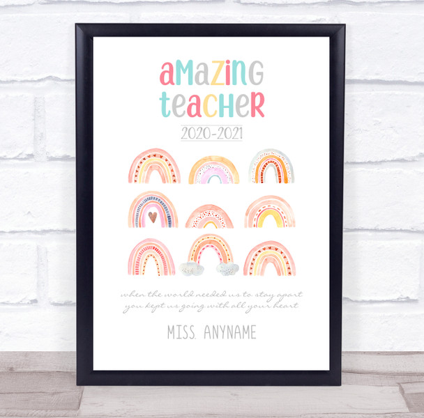 Pastel Rainbow Lockdown You Kept Us Going Teacher Personalised Wall Art Print