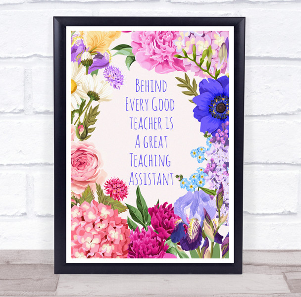 Thank You great Teacher Watercolour Floral Border Personalised Wall Art Print