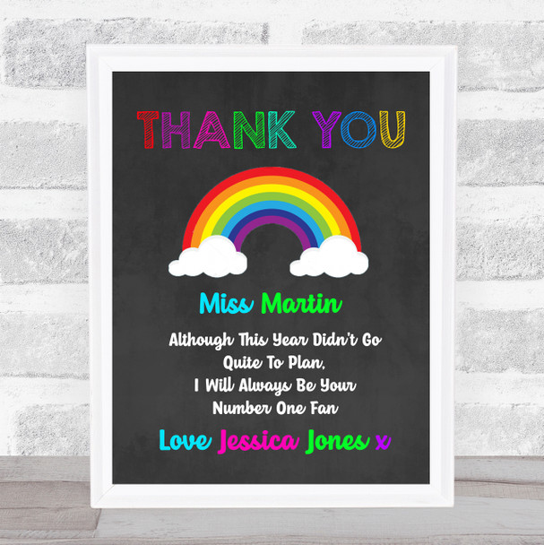Rainbow Number One Fan Chalk Thank You Teacher Personalised Wall Art Print