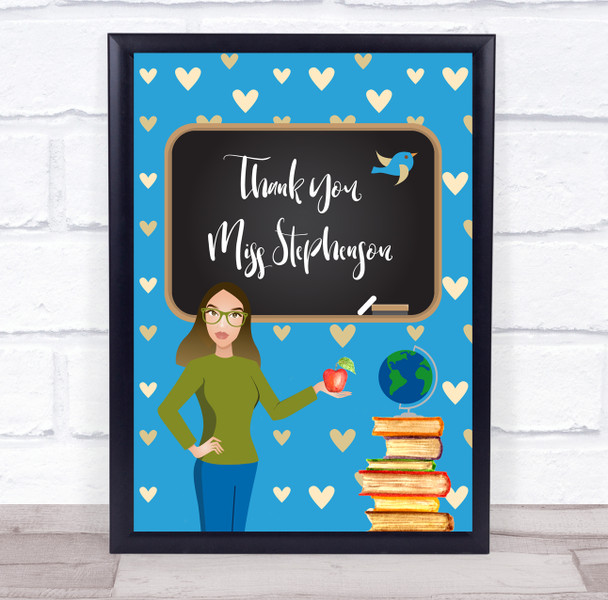 Teacher Thank You School White Lady Hearts Personalised Wall Art Print