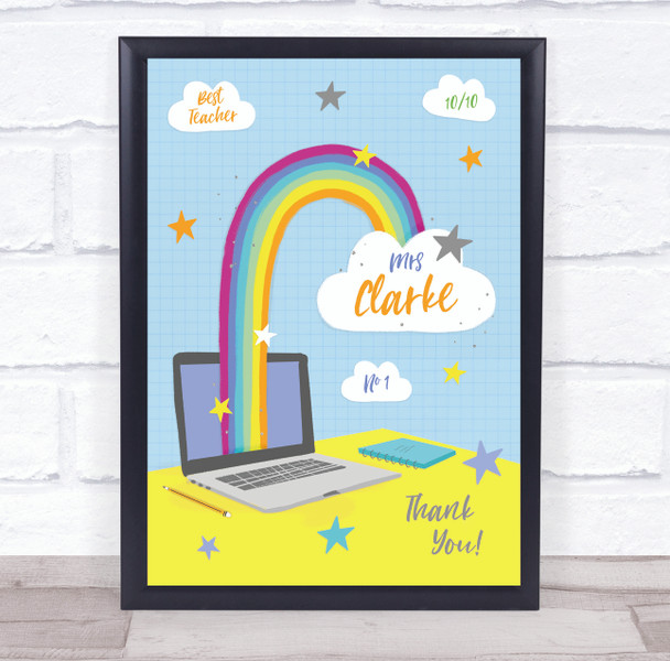 Thank You Teacher Bright Laptop Rainbow Personalised Wall Art Print