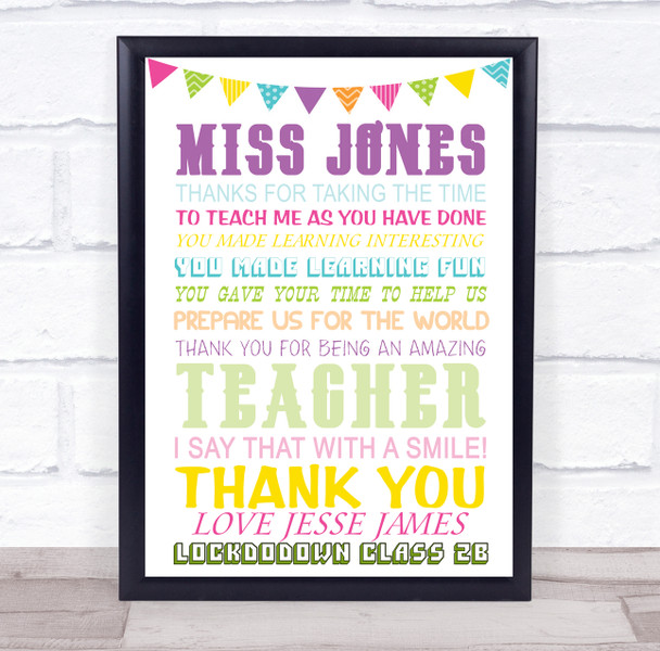 Multicolour Bunting Poem Teacher Personalised Wall Art Print