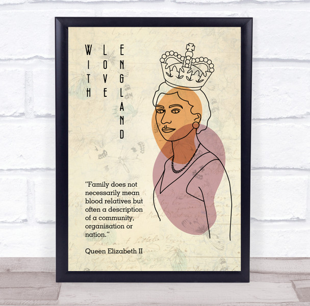 With Love England Queen Elizabeth Line Art Family Quote Wall Art Print