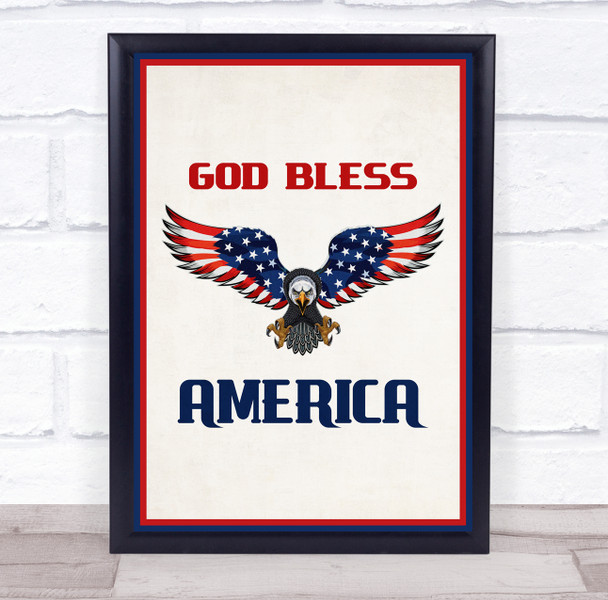 God Bless America Bald Eagle Stars And Stripes Wall Art Print
