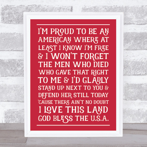 I'M Proud To Be An American Funky Lyrics Wall Art Print