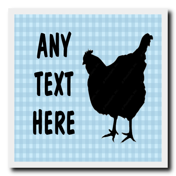 Chequered Chicken Hen Blue Personalised Drinks Mat Coaster