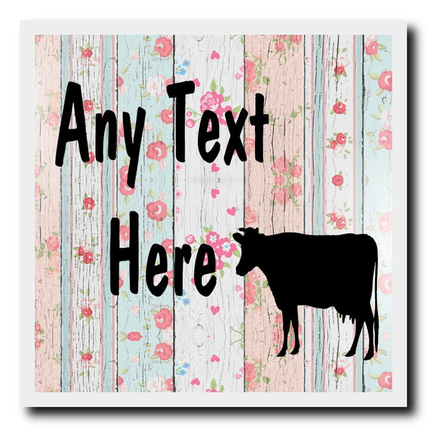 Cow Shabby Wood Personalised Drinks Mat Coaster