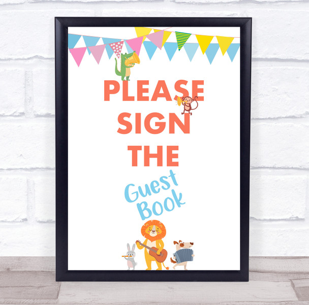 Cute Animals Instruments Birthday Please Guest Book Personalised Party Sign