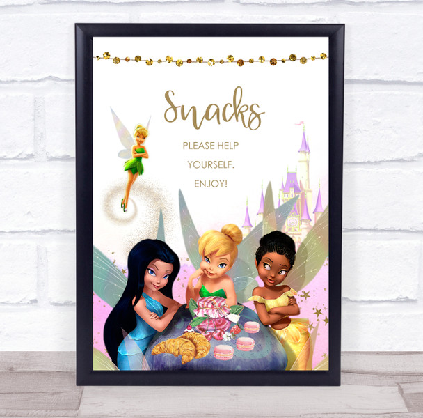 Snacks Help Yourself Gold Pink Kids Birthday Fairy Personalised Party Sign