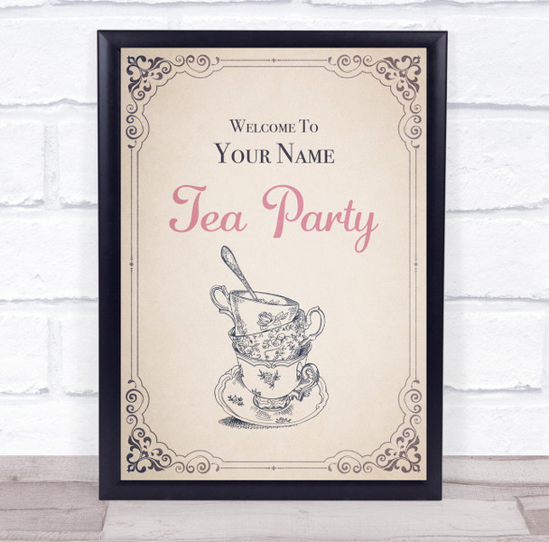 Vintage Drawn Mugs Welcome Tea Personalised Event Occasion Party Decoration Sign