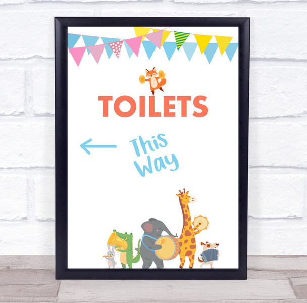 Cute Animals Instruments Birthday Toilets This Way Left Personalised Party Sign