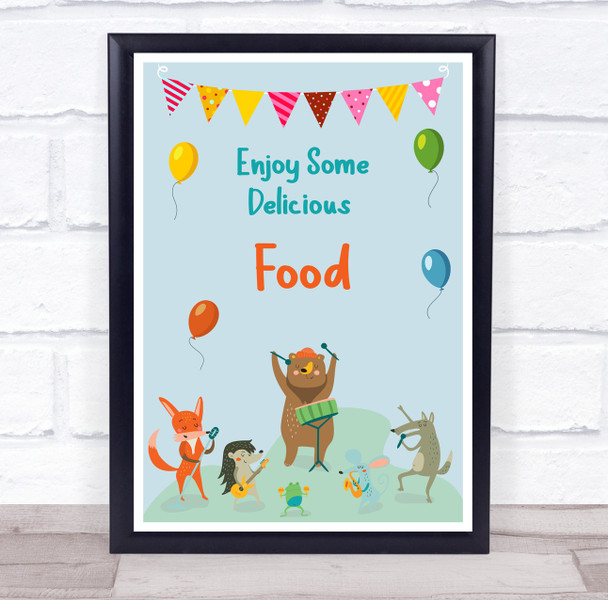 Cute Animals Instruments Birthday Enjoy Some Food Personalised Event Party Sign
