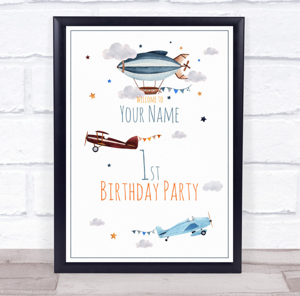 Airplanes And Hot Air Balloon Birthday Personalised Event Party Decoration Sign
