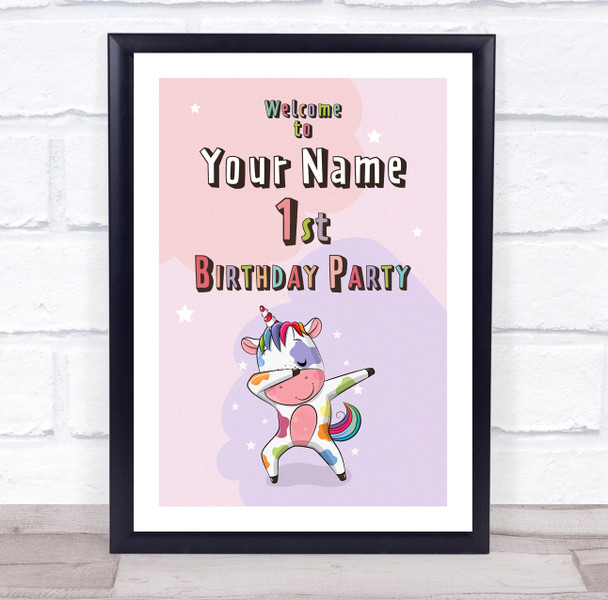 Multicoloured Dabbing Unicorn Birthday Personalised Event Party Decoration Sign