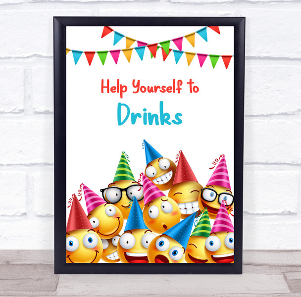 Yellow Smiley Faces Birthday Help Yourself To Drinks Personalised Party Sign