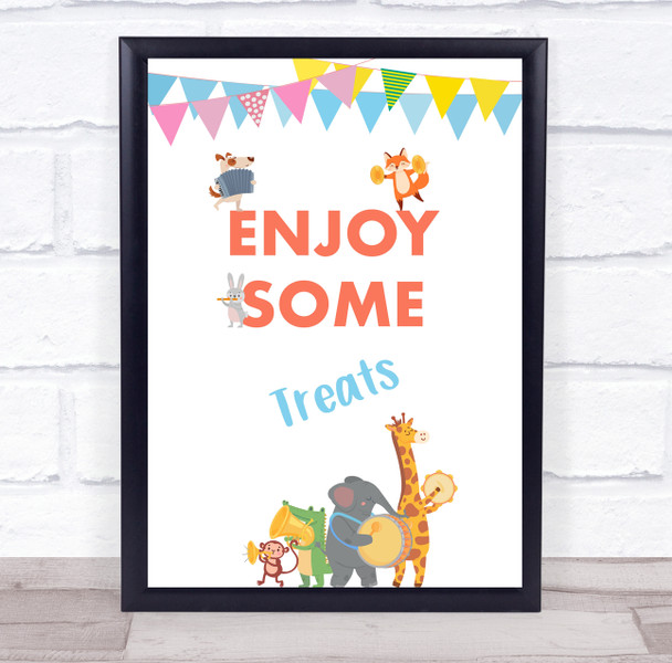 Cute Animals Instruments Birthday Enjoy Some Treats Personalised Party Sign