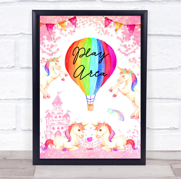 Pretty Pink Unicorn And Rainbows Play Area Birthday Personalised Party Sign