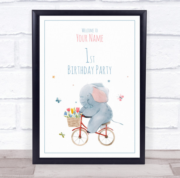 Elephant On Bike Welcome Birthday Personalised Event Party Decoration Sign