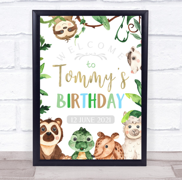 Jungle Baby Animals Name & Date Birthday Personalised Event Party Sign