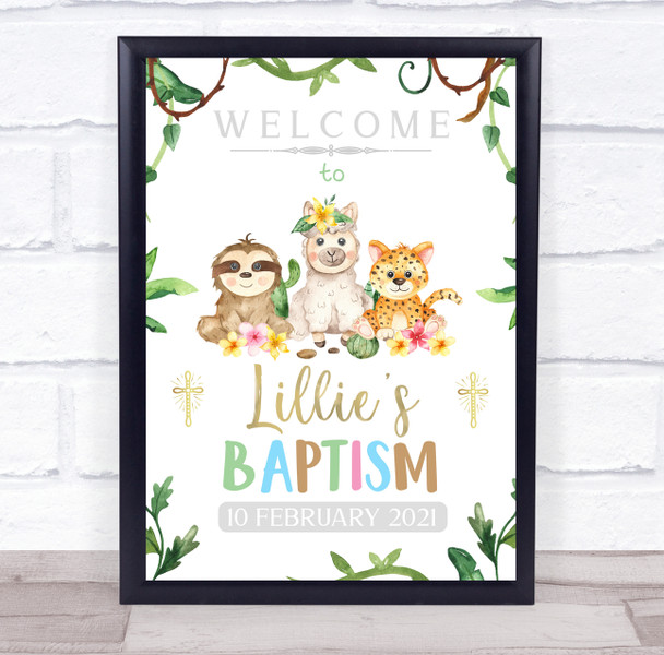Jungle Baby Animals Name & Date Baptism Personalised Event Party Decoration Sign