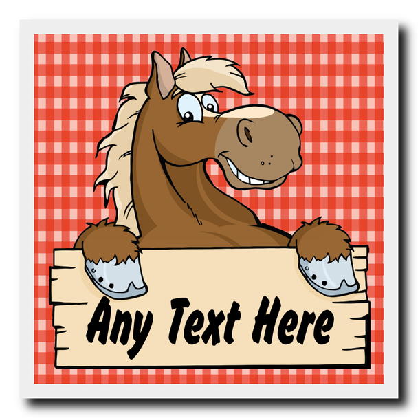 Red Gingham Cartoon Horse Personalised Drinks Mat Coaster