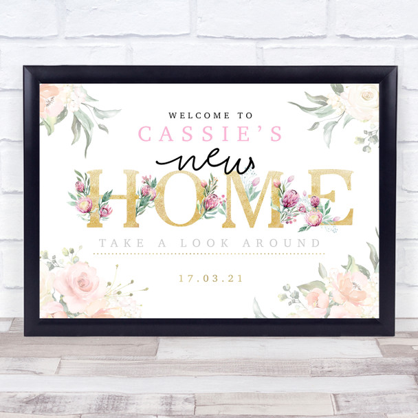 New Home Housewarming Gold & Rose Personalised Event Party Decoration Sign