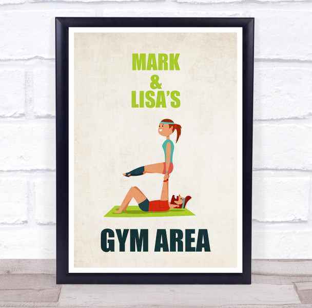 Cartoon Couple Gym Area Work Out Gym Room Personalised Wall Art Sign