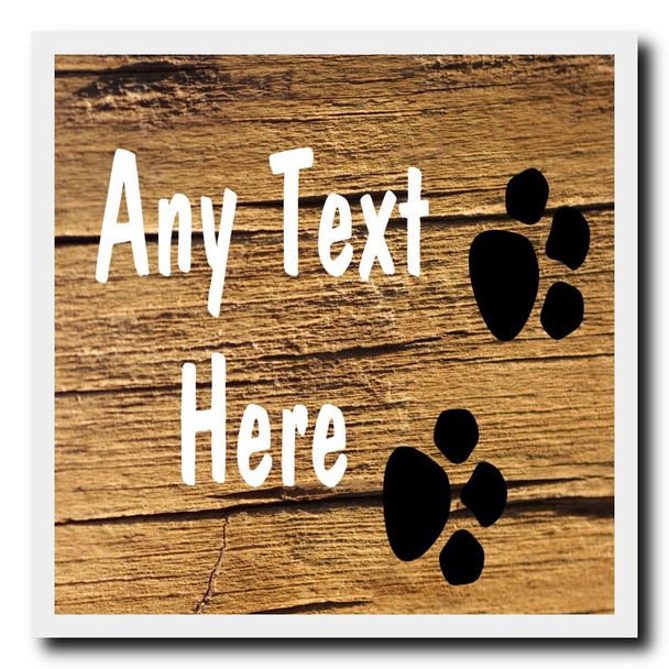 Cracked Wood Paw prints Personalised Drinks Mat Coaster