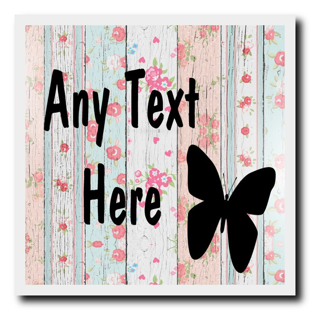 Butterfly Shabby Wood Personalised Drinks Mat Coaster