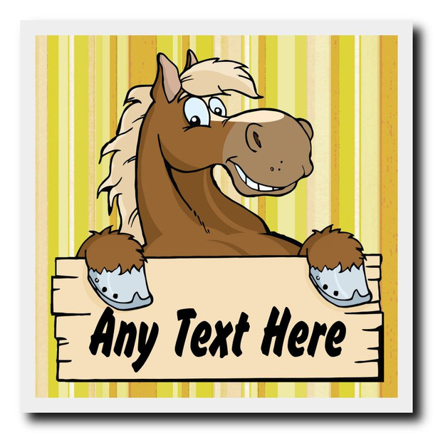 Yellow Stripe Cartoon Horse Personalised Drinks Mat Coaster