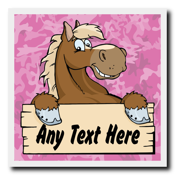 Cartoon Horse Pink Camouflage Personalised Drinks Mat Coaster