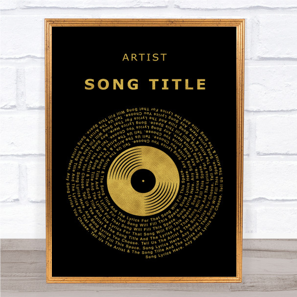 Black & Gold Vinyl Record Any Song Lyric Personalised Music Wall Art Print