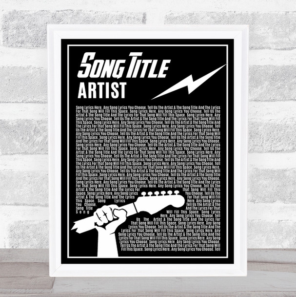 Black and White Guitar Lightening Rock Any Song Lyric Personalised Music Art Print
