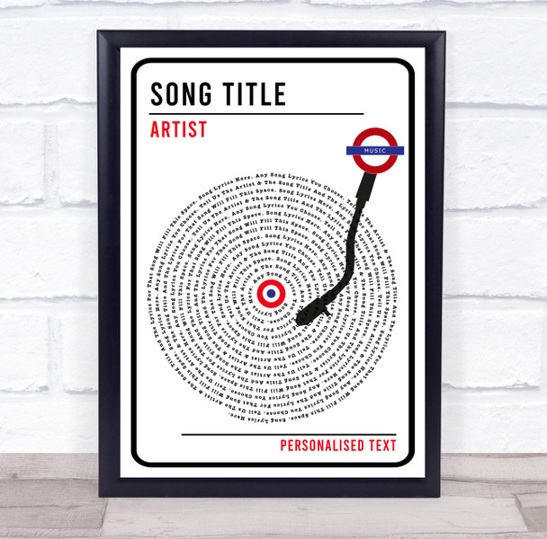 London Sign Style Vinyl Record Any Song Lyric Personalised Music Wall Art Print